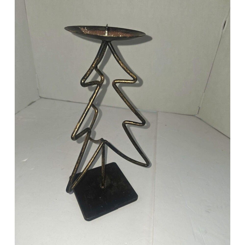 Big Lots Metal Christmas Tree Pillar Candle Holder, Black Matte, Small